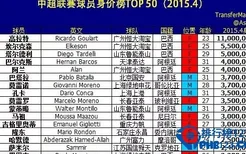 中超联赛球员身价排行榜2015